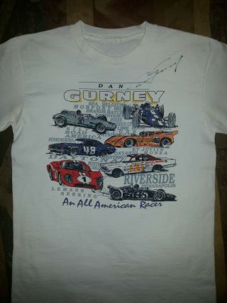 Dan Gurney Car Collage T - Shirt; Signed By Dan Gurney; Suitable For Framing.