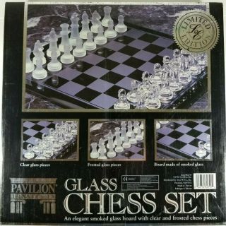 Pavilion Limited Deluxe Glass Chess Set - Smoked Tempered Glass