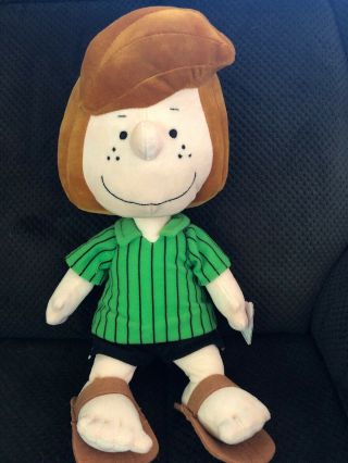 Peanuts Peppermint Patty Plush Doll Green Shirt Sandals Stuffed 14 Inches Tall