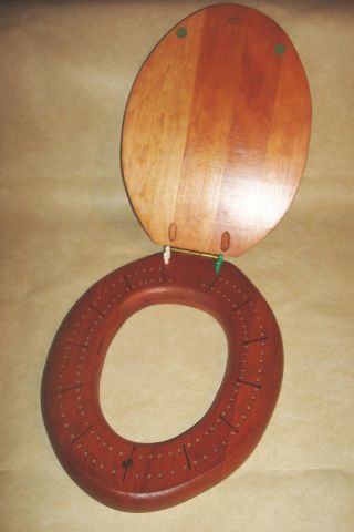 Vintage Wood Toilet Seat Shaped Cribbage Board With Pegs
