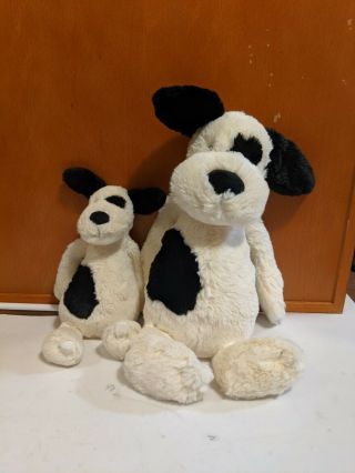 Jelly Cat White And Black Plush Dog 12 " And Small White And Black Plush Dog