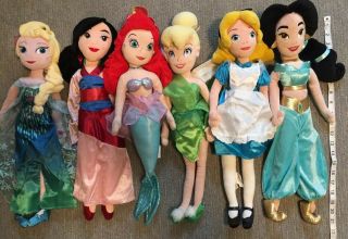 Disney Princess 21 Inch Stuffed Dolls,  Set Of 6,  Elsa,  Mulan,  Ariel,  Jasmine