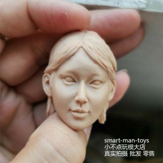 Unpainted 1/6 Asian Girl Female Head Sculpt Fit 12  Figure Body
