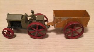 Tootsietoy Huber Star Farm Tractor With Rear Hook And Driver Pulling Orange Cart