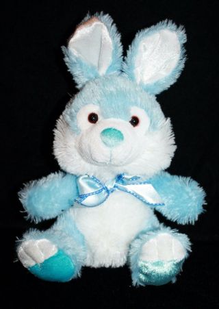 Walmart Easter Bunny Rabbit 7 " Sits Blue White Shiny Plush Soft Toy Feet Stuffed