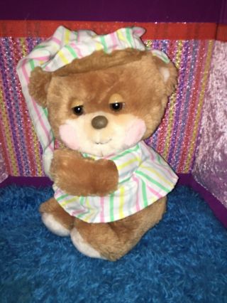 Vguc - Vintage - 11” Fisher Price Bedtime Teddy Bear Quaker Oats Night Cap Pajamas
