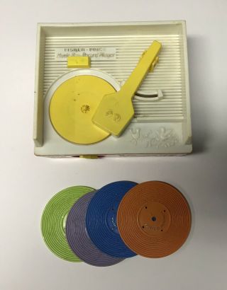 Vintage Fisher Price Record Player Music Box With 4 Discs 8 Songs