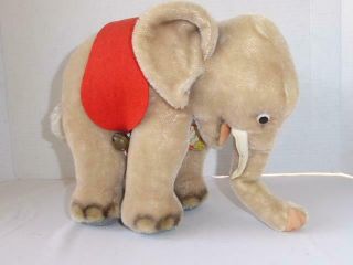Vintage German Steiff Elephant Mohair With Glass Eyes Button & Tag 8 " Tall