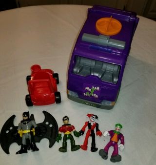 2008 Fisher Price Imaginext Joker Villan Van Batman Robin Figure Harley Quinn