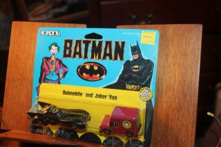 1989 Batman Batmobile And Joker Van Card Ertl 1/64 Scale
