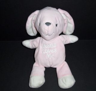 Non Dandee Jesus Loves Me Pink White Bunny Plush Stuffed Animal