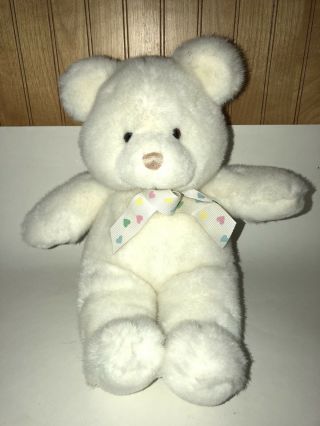 Gund 12 " Vintage 1990 Musical Stuffed Plush Teddy Bear Ribbon Pastel Hearts Euc