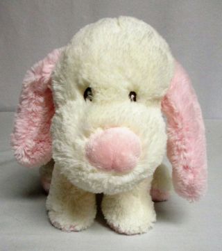 2015 Toys R Us White Pink Puppy Dog Baby Stuffed Animal Plush Sewn Eyes 10 "