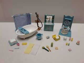 Calico Critters Sylvanian Families Refired Vintage Blue Bathroom Furniture