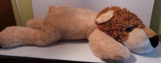 Large Laying Plush Stuffed Lion Large Eyes Hearts On Back Soft 38 " Best Made Toy