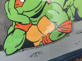 Vintage Teenage Mutant Hero Turtles TMNT Framed Picture Art 1990 ' s Cartoon 2