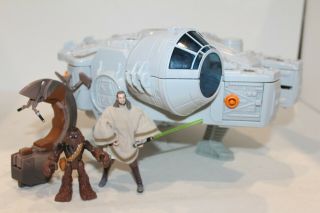 2011 Star Wars Playskool Galactic Heroes Millenium Falcon W Chewbacca & Qui Gon