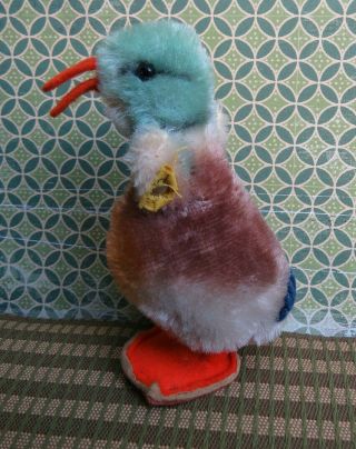 Vintage Steiff German Mallard Duckling Duck Plush Mohair 4 - 1/2 " Tall