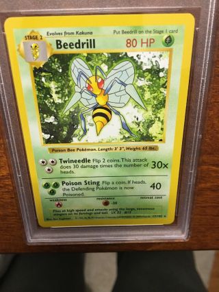 PSA 10 GEM Base Set SHADOWLESS Beedrill; 1999 Pokemon Game Card 17/102 2