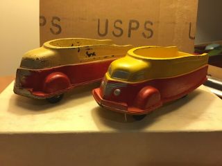 Two Vintage Sun Rubber 1930’s/1940’s Two - Toned Art Deco Delivery Truck