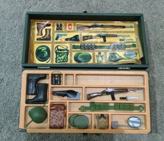 Vintage Gi Joe Wooden Foot Locker Box With Tray And Accessories.  1960’s