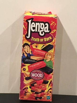 Hasbro 2000 Jenga Truth Or Dare Wood Block Game Box Vintage Complete