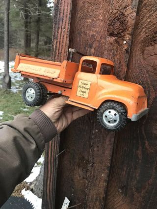 Vtg 1950s Tonka State Hi - Way Dept 975 Dump Truck Toy Pressed Steel
