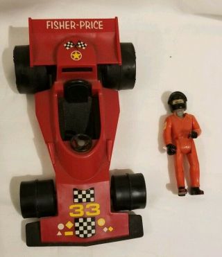 Vintage 1975 Fisher Price Race Car Adventure People Red 33 H - 7 308 W/ Driver