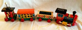 Vintage 1963 Fisher Price 999 Huffy Puffy 4 Pc Wooden Pull Toy Train Set Usa