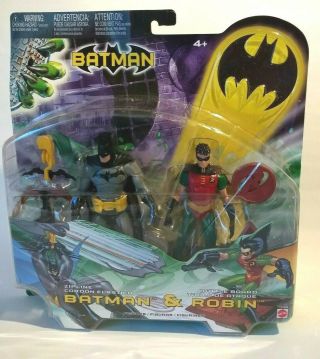 Batman Action Figures Zipline Batman & Battle Board Robin 2 - Pack 2003 In Pkg