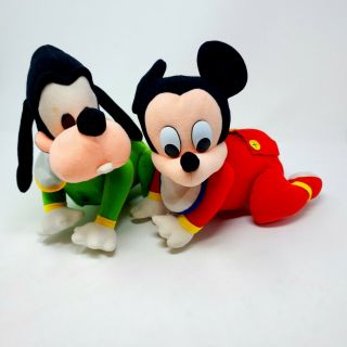 1995 Disney Mattel Baby Goofy & Mickey Touch N Crawl Crawling Interactive Plush