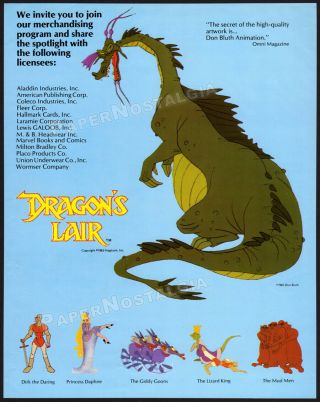 DRAGON ' S LAIR_Original 1983 Trade AD / 2 - sided Licensing promo_DON BLUTH_Dirk 2