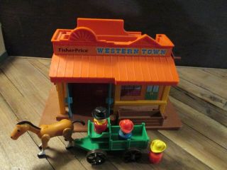 Vintage 1982 Fisher Price Little People Western Town Cowboy Horse Wagon 934