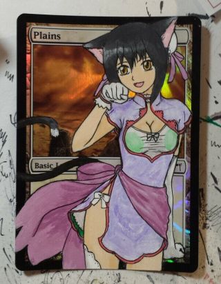 Mtg Magic The Gathering Hand Painteda Altered Foil Plains Shining Heart Xiao Mei