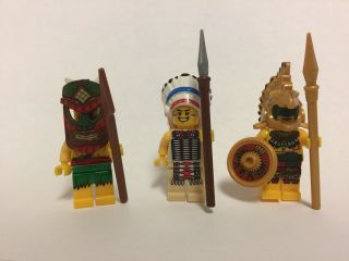 Lego Minifigures Set Of 3 Native Americans Indian,  Island Chief,  Aztec Warrior