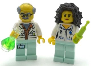 Lego 2 Mad Scientists Doctor And Nurse Female Lady Hospital Figures