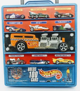 Hot Wheels Mattell Hard Suit - Case Style Blue Rolling Car Case (2000) Holds 100
