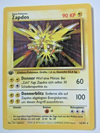 Rare 1st Edition German Zapdos 16/102 Holo Foil 1995
