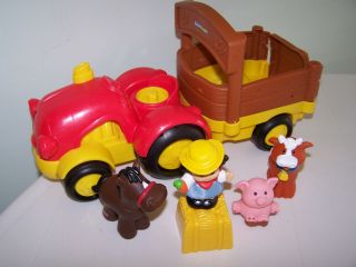 Fisher Price Little People Tow Pull Sound Farm Tractor Animals Farmer 2011