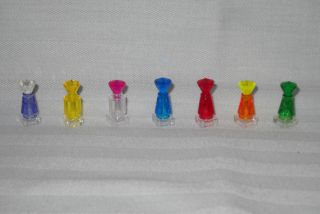 7 Lego Display Bottles,  Trans - Purple,  Orange,  Red,  Green,  Blue,  Yellow,  Clear