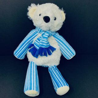 Scentsy Buddy 15” Pooki The Polar Bear White Blue Stripes Plush Scarf Stuffed