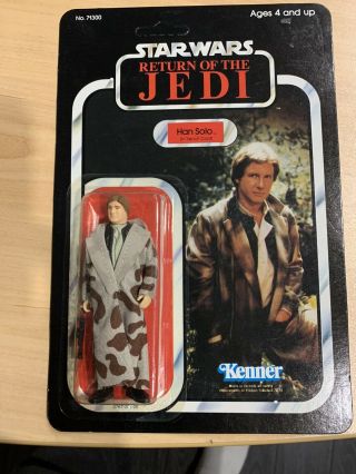 Han Solo Rotj Star Wars Figures Vintage In Trench Coat On Card Unopen