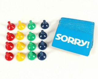 Sorry Board Game Complete Set Replacement Parts 45 Cards & 16 Movers Pawns 1972