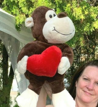 Vintage Dan Dee Love Monkey Holding Red Heart 15 " Plush Stuffed Animal Toy