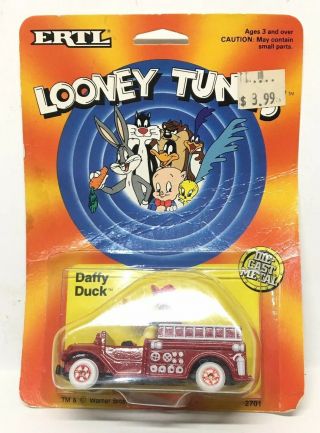 Vtg Ertl 1989 Looney Tunes Warner Brothers Daffy Duck Fire Truck Blister