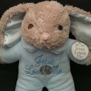 Dan Dee Jesus Loves ME Bunny Rabbit Blue Singing Plush Stuffed Brown Lovey Toy 2
