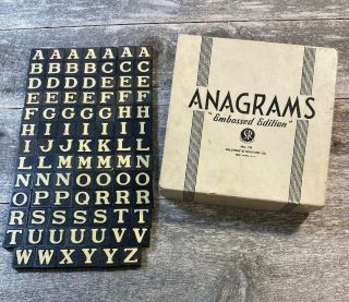 Vintage Anagrams Game Embossed Edition No 79 Selchow & Righter 90 Tiles,  Box
