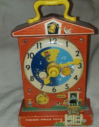 Vintage Fisher Price 1962 - 68 Music Box Tick Tock Teaching Clock Wind Up Toy 998