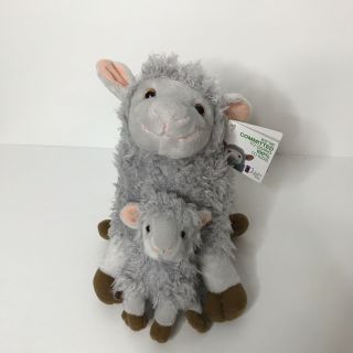 Kohls Gray Mother & Baby Lamb Sheep Plush Stuffed Animal Beanie