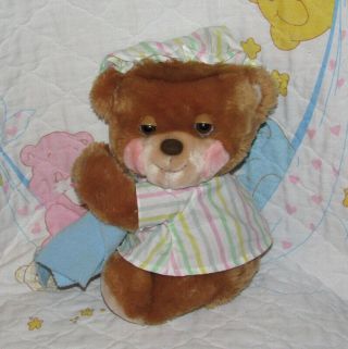 Vintage Fisher Price Teddy Beddy Bear Plush W/ Blue Blanket 1985 1980s